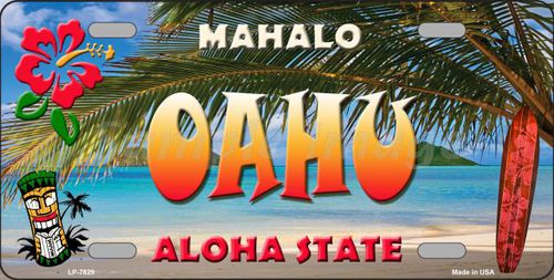 LP-7829 Oahu Hawaii State Background Novelty Metal License Plate