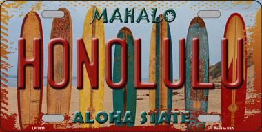 LP-7834 Honolulu Surfboards Hawaii State Background Novelty Metal License Plate
