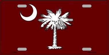 South Carolina Flag Burgundy Metal License Plate - 6 x 12 in - Durable Aluminum