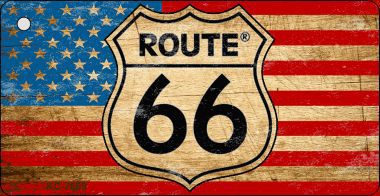KC-7869 Route 66 Distressed American Flag Novelty Key Chain