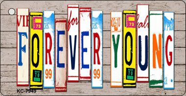 KC-7949 Forever Young Wood License Plate Art Novelty Key Chain