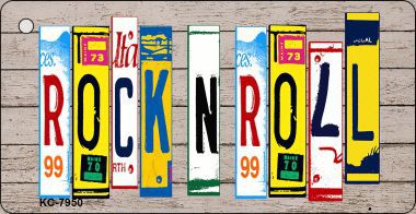 KC-7950 Rock N Roll Wood License Plate Art Novelty Key Chain