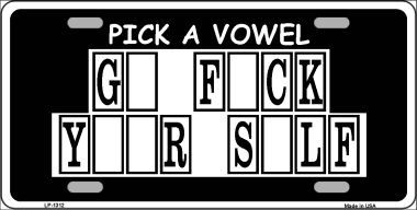 LP-1312 Pick A Vowel Novelty Metal License Plate
