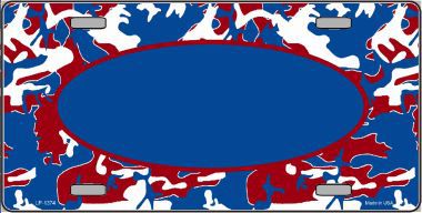 LP-1374 Pattern Patriotic Camouflage Pattern With Blue Center Oval Metal Novelty License Plate