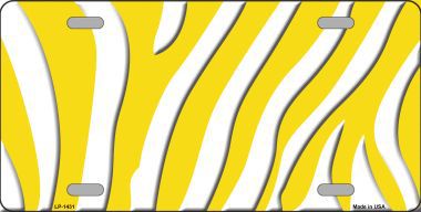 LP-1431 Yellow White Zebra Print Metal Novelty License Plate