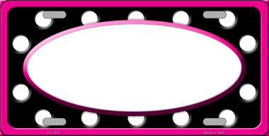 LP-1457 White Black Polka Dots Print With Pink Frame And White Center Oval Metal Novelty License Plate -  Smart Blonde