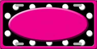 LP-1459 White Black Polka Dots Print With Pink Frame And Center Oval Metal Novelty License Plate -  Smart Blonde