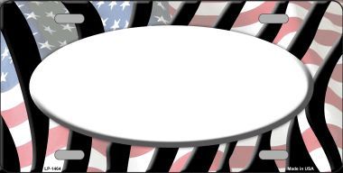 LP-1464 American Flag Zebra Print White Center Oval Metal Novelty License Plate