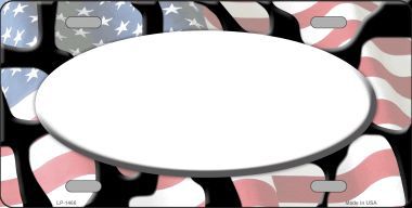 LP-1466 American Flag Giraffe Print White Center Oval Metal Novelty License Plate