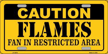 LP-2670 Caution Flames Metal Novelty License Plate