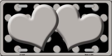 LP-2428 Grey Black Polka Dot Grey Center Hearts Novelty License Plate