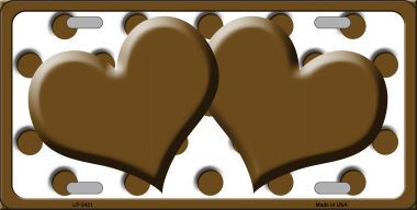 LP-2431 Brown White Polka Dot Brown Centered Hearts Novelty License Plate