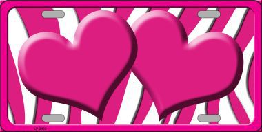LP-2432 Hot Pink White Zebra Hot Pink Centered Hearts Novelty License Plate