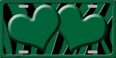 LP-2434 Green Black Zebra Green Centered Hearts Novelty License Plate