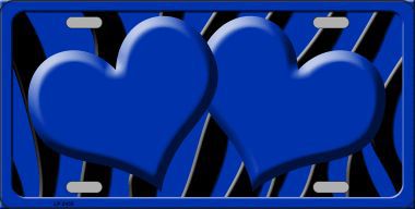 LP-2435 Blue Black Zebra Blue Centered Hearts Novelty License Plate