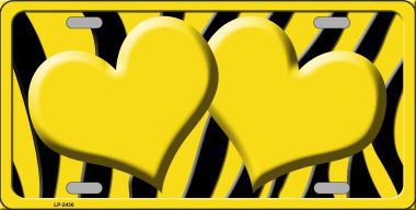 LP-2436 Yellow Black Zebra Yellow Centered Hearts Novelty License Plate