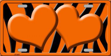 LP-2437 Orange Black Zebra Orange Centered Hearts Novelty License Plate