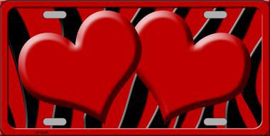 LP-2438 Red Black Zebra Red Centered Hearts Novelty License Plate