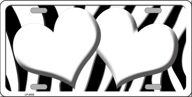 LP-2439 White Black Zebra Red Centered Hearts Novelty License Plate