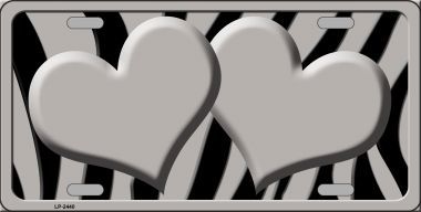 LP-2440 Grey Black Zebra Grey Centered Hearts Novelty License Plate