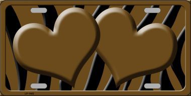 LP-2442 Brown Black Zebra Brown Centered Hearts Novelty License Plate