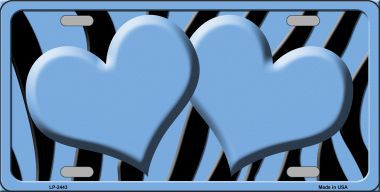 LP-2443 Light Blue Black Zebra Light Blue Centered Hearts Novelty License Plate
