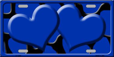 LP-2446 Blue Black Giraffe Print With Blue Centered Hearts Novelty License Plate