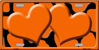 LP-2448 Orange Black Giraffe Print With Orange Centered Hearts Novelty License Plate