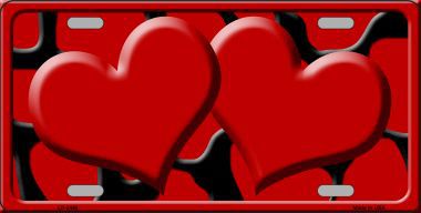 LP-2449 Red Black Giraffe Print With Red Centered Hearts Novelty License Plate