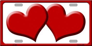 LP-2461 Solid Red Centered Hearts With White Background Novelty License Plate