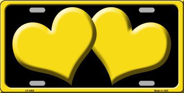 LP-2469 Solid Yellow Centered Hearts With Black Background Novelty License Plate