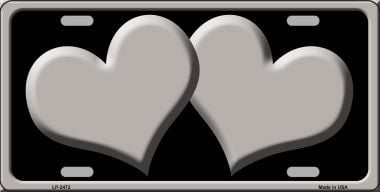 LP-2472 Solid Grey Centered Hearts With Black Background Novelty License Plate