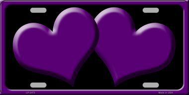 LP-2473 Solid Purple Centered Hearts With Black Background Novelty License Plate