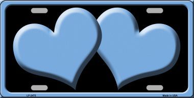 LP-2475 Solid Light Blue Centered Hearts With Black Background Novelty License Plate
