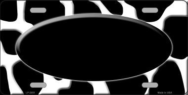 Picture of Smart Blonde LP-2950 Black White Giraffe Print With Black Center Oval Metal Novelty License Plate