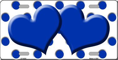LP-4242 Blue White Polka Dot Print With Blue Centered Hearts Novelty License Plate