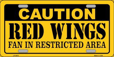 LP-2675 Caution Red Wings Metal Novelty License Plate