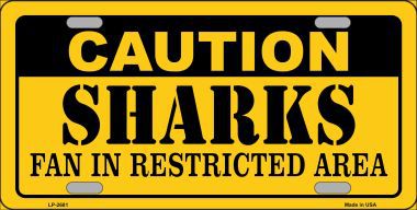 Picture of Smart Blonde LP-2681 Caution Sharks Metal Novelty License Plate