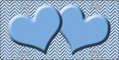 Picture of Smart Blonde LP-2729 Light Blue White Chevron Light Blue Center Hearts Metal Novelty License Plate