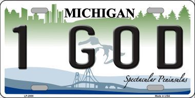 LP-2808 1 GOD Michigan State Metal Novelty License Plate