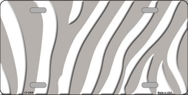 LP-2908 Grey White Zebra Print Metal Novelty License Plate
