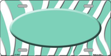 Picture of Smart Blonde LP-2923 Mint White Zebra Print Mint Center Oval Metal Novelty License Plate