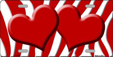 LP-2924 Red White Zebra Print With Red Centered Hearts Novelty License Plate