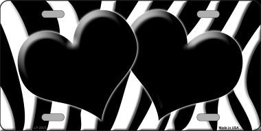 LP-2925 Black White Zebra Print With Black Centered Hearts Novelty License Plate