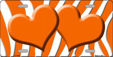 LP-2928 Orange White Zebra Print With Orange Centered Hearts Novelty License Plate