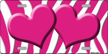 LP-2929 Pink White Zebra Print With Pink Centered Hearts Novelty License Plate