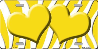 LP-2930 Yellow White Zebra Print With Yellow Centered Hearts Novelty License Plate