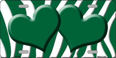 LP-2931 Green White Zebra Print With Green Centered Hearts Novelty License Plate