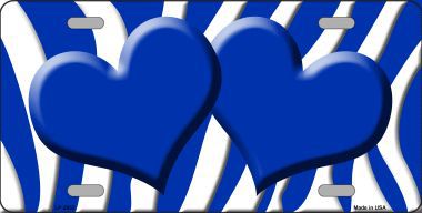 LP-2932 Blue White Zebra Print With Blue Centered Hearts Novelty License Plate