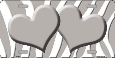 LP-2933 Grey White Zebra Print With Blue Centered Hearts Novelty License Plate